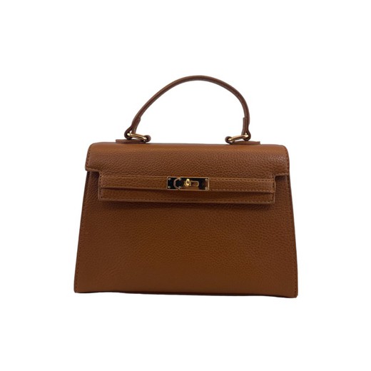 Bolso de mujer color camel con acabados dorado de piel ecológica