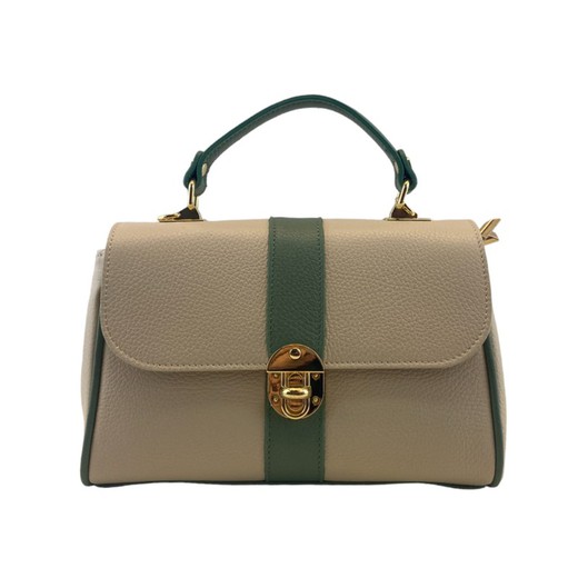 Bolso de piel autentica color beige, verde