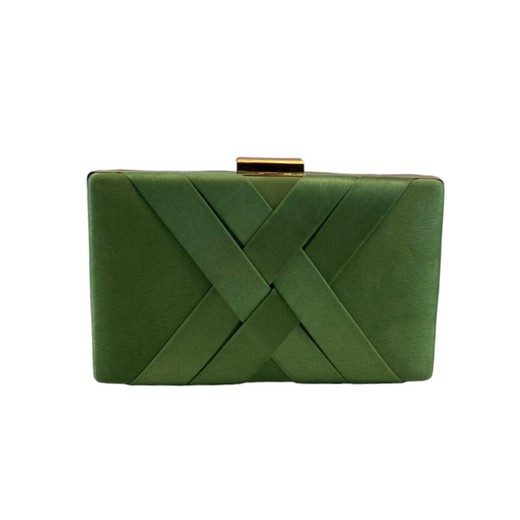 Bolso de seda al estilo cartera de fiesta para mujer color verde con detalles dorados