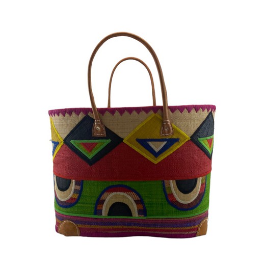 Bolso grande de esparto multicolor con diseño único y artístico