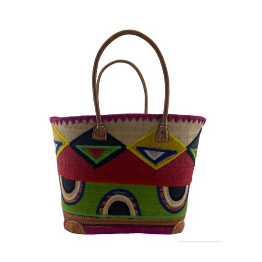 Bolso mediano de esparto multicolor con diseño único y artístico