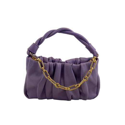 Bolso pequeño para mujer acolchado de color morado con cadena dorada