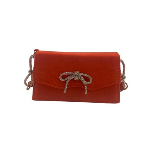 Bolso pequeño para mujer color naranja con un lazo de diamantes al centro