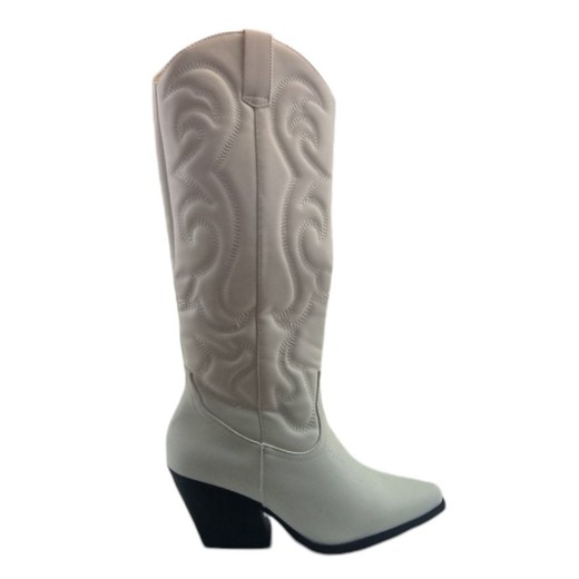 Bota campera estilo cowboy en color blanco con suela negra