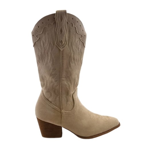 Botas cowboy de ante beige con tacón y bordados