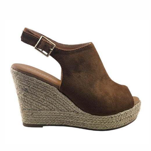 Sandalia camel con plataforma de yute trenzado y correa ajustable