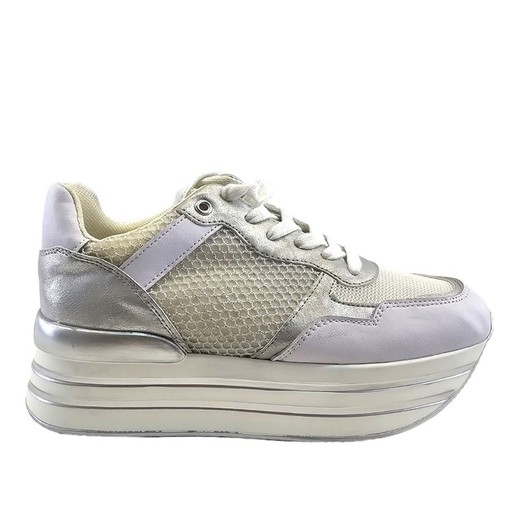 Sneakers mujer blanco y plata con rejilla