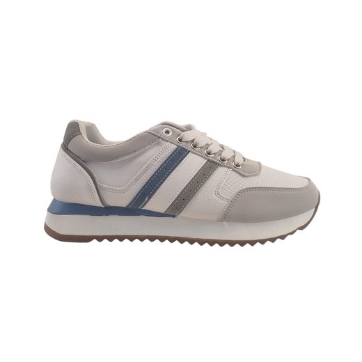 Zapatilla deportiva blanca para hombre con detalles de color azul y gris