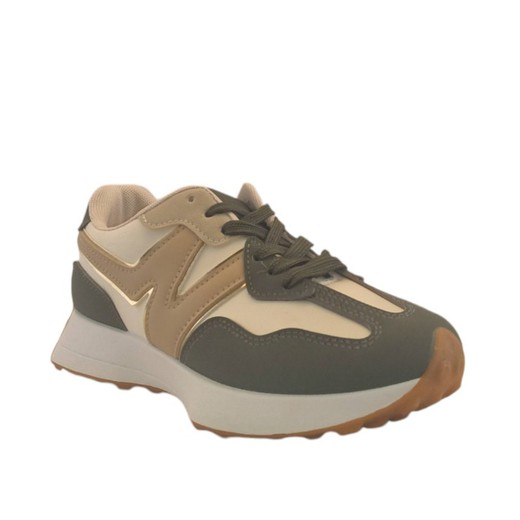 Zapatilla deportiva casual en tonos beige y verde con plataforma