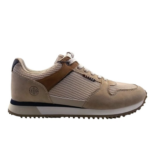 Zapatilla deportiva de hombre beige blanca con cordones y suela blanca