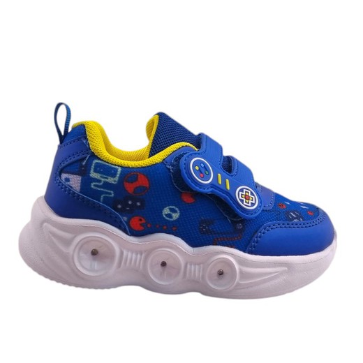 Zapatilla deportiva infantil ecológica con cierre de velcro azul/amarillo