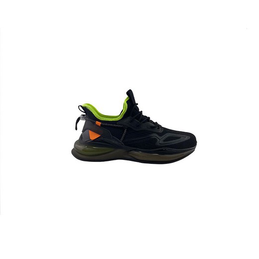 Zapatilla deportiva negra de hombre con acabados de color verde y naranja Ares