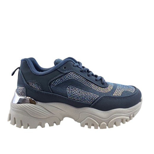 Zapatillas deportivas azules con plataforma de 6 cm y pedrería