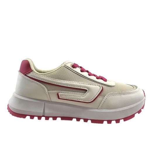 Zapatillas deportivas retro ligeras y transpirables para mujer en blanco con detalles rosas, cómodas y elegantes