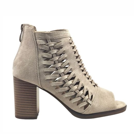 Botines con tiras trenzadas de tacón de madera para mujer color beige- Marca Calzados Kaneki