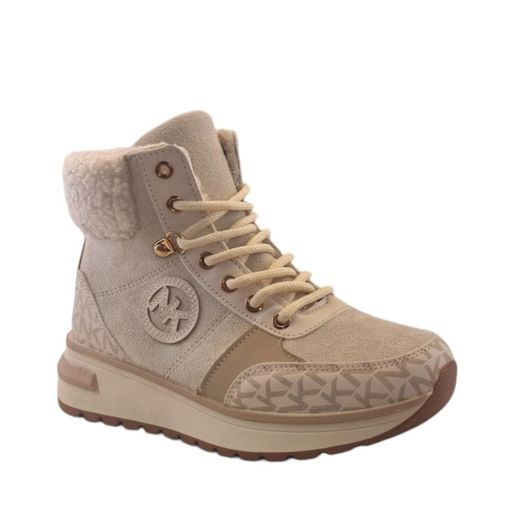 Botines en beige de invierno con forro de borrego y plataforma