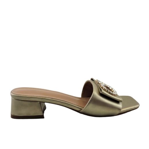 Mules elegantes de tacón en polipiel vegana en color oro marca Kaneki
