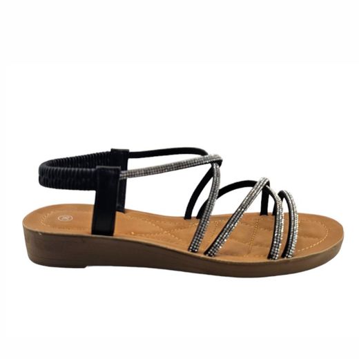 Sandalia con cuña color negro con abalorios metalizados marca Kaneki Sandalia