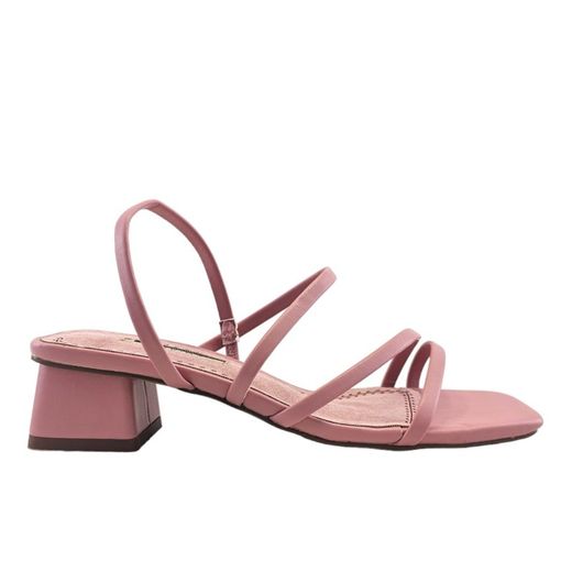 Sandalia de tacón bajo con corte de tiras y tira trasera elástica  color rosa marca Corina