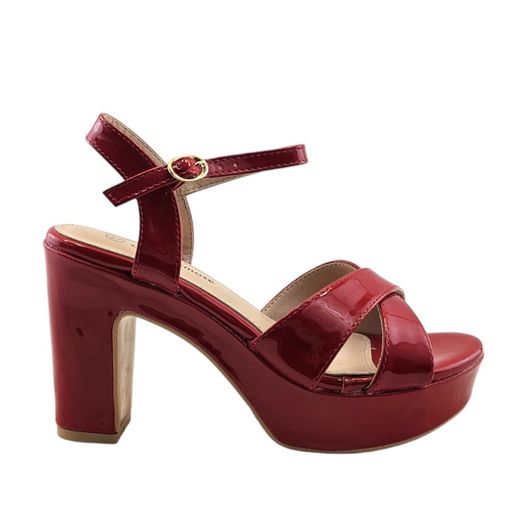 Sandalia para fiesta de piel vegana color rojo marca Kaneki