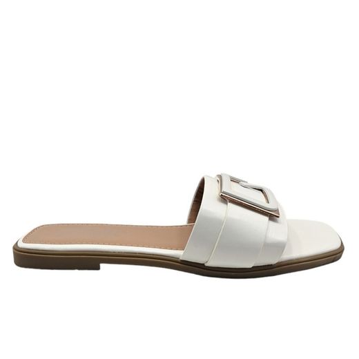 Sandalia plana para mujer color blanco con hebilla decorativa marca Kaneki