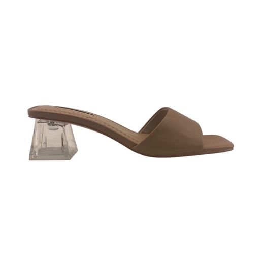 Sandalias con tacón cuadrado transparente color camel marca Kaneki
