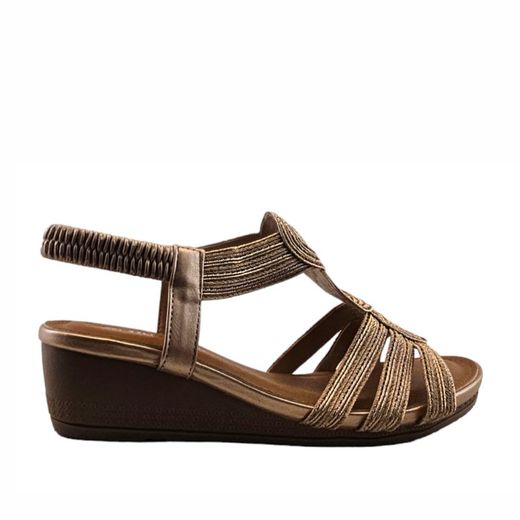 Sandalias entrelazadas con cuña color champagne marca Kaneki