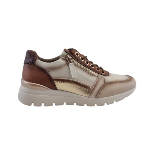 Zapatillas deportivas de cuña modernas color beige con cremallera y cordones