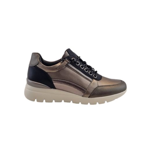 Zapatillas deportivas de cuña modernas color negro con cremallera y cordones