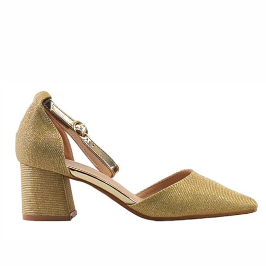 Zapato de tacón abierto en los laterales color dorado marca Kaneki