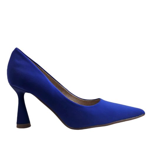 Zapatos de tacón alto tipo salón en azul con corte tejido y punta elegante marca Corina